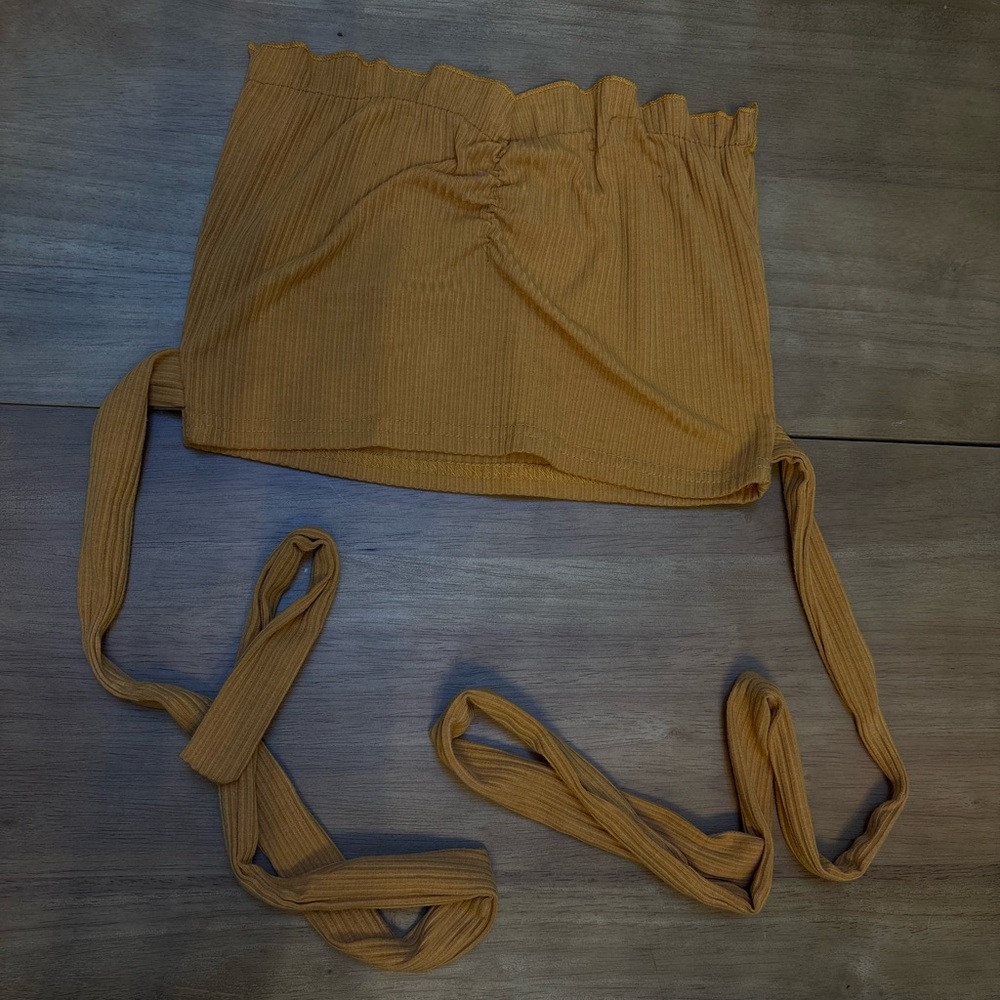 Mustard Yellow Wrap Strapless Tube Crop Top
